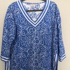 Gretchen Scott, size L, blue and white tunic